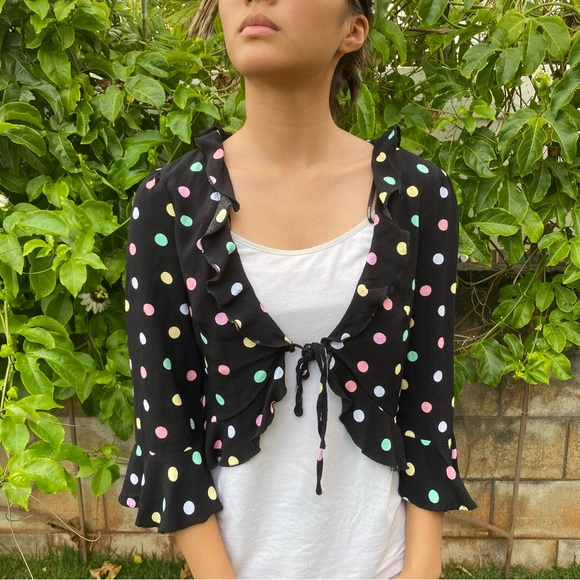 Forever 21 Polka Dot Cropped Top with Tie - Picture 2 of 5